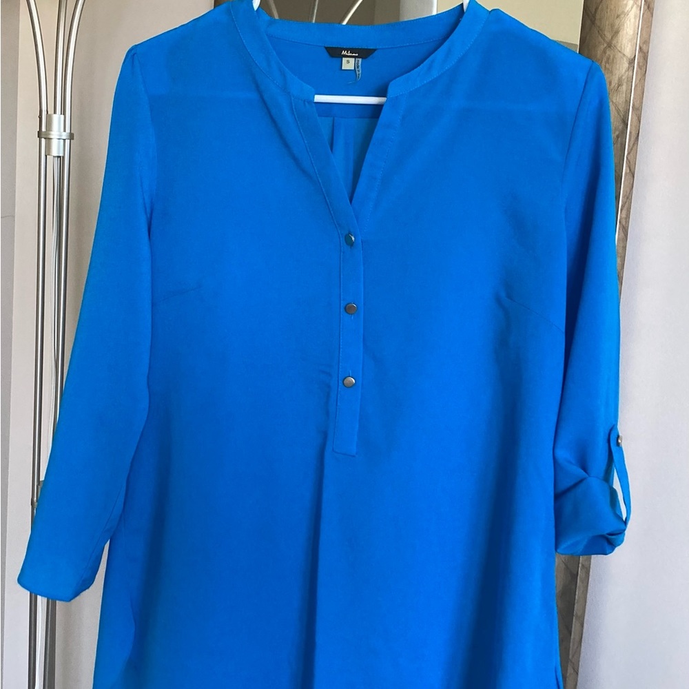 Milano Blue Tunic Style Blouse, EUC